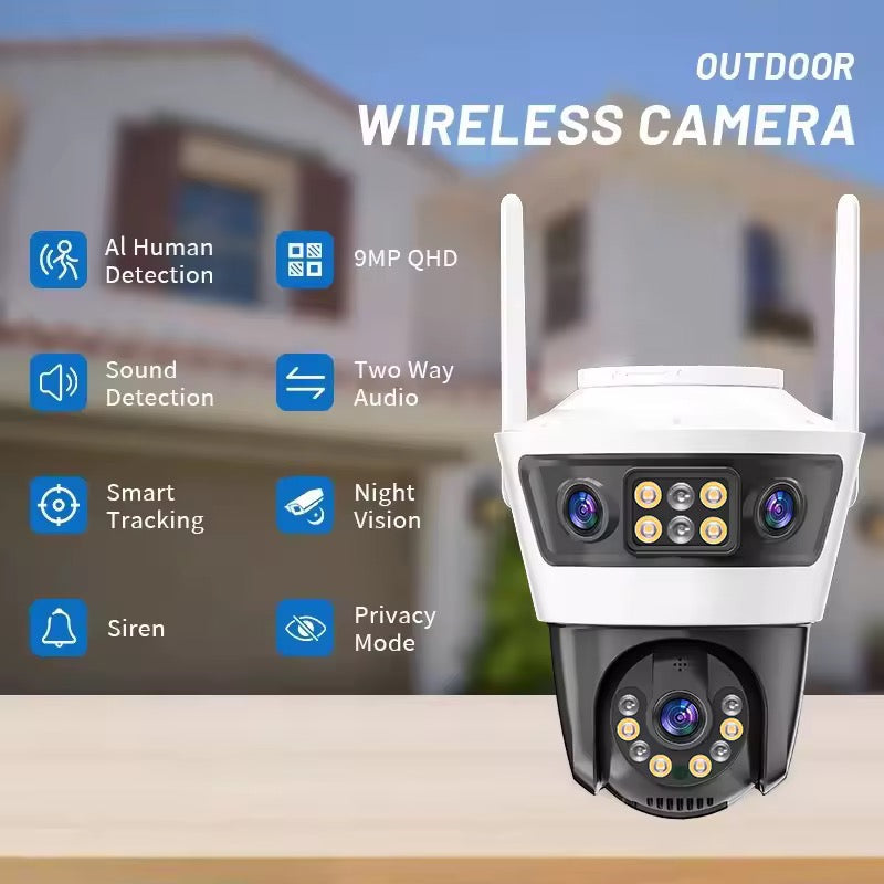 Camera de Supraveghere cu 3 Lentile, PTZ 355°, Jortan JT-6, Wi-Fi, IP66, HD, 9 MP, 1920 x 1080 pixeli ,Aplicatie Yoosee + Card 32GB CADOU