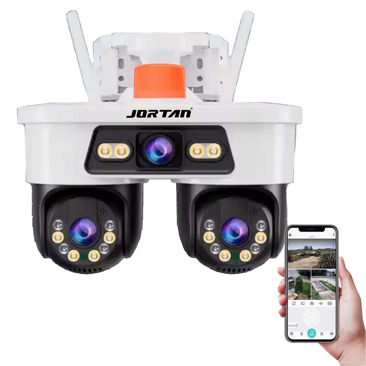 Camera de Supraveghere JORTAN, Wi-Fi, Tripla, 9MP, PTZ 355°, 3 Lentile, IP66, Audio Bidierctional + Card 32GB