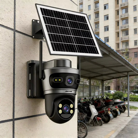 Camera de Supraveghere cu 2 Lentile 6MP, 4G, Panou Solar, 18.000mA PTZ 355°, Jortan 4GHD, IP66, HD, 1920 x 1080 Pixeli, Aplicatie Yoosee + Card 32GB CADOU - Negru