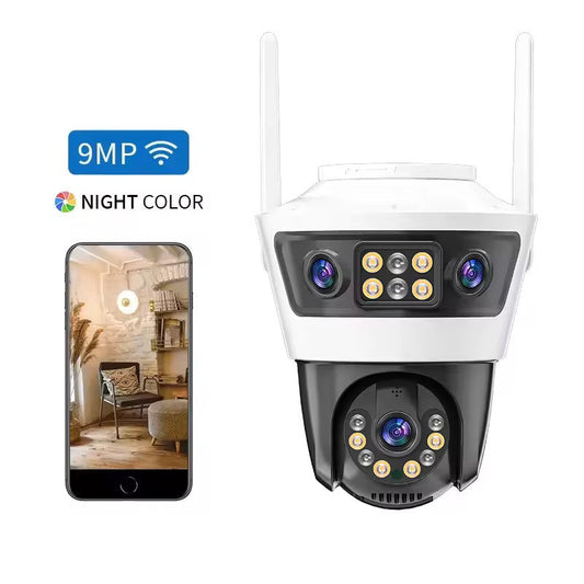 Camera de Supraveghere cu 3 Lentile, PTZ 355°, Jortan JT-6, Wi-Fi, IP66, HD, 9 MP, 1920 x 1080 pixeli ,Aplicatie Yoosee + Card 32GB CADOU