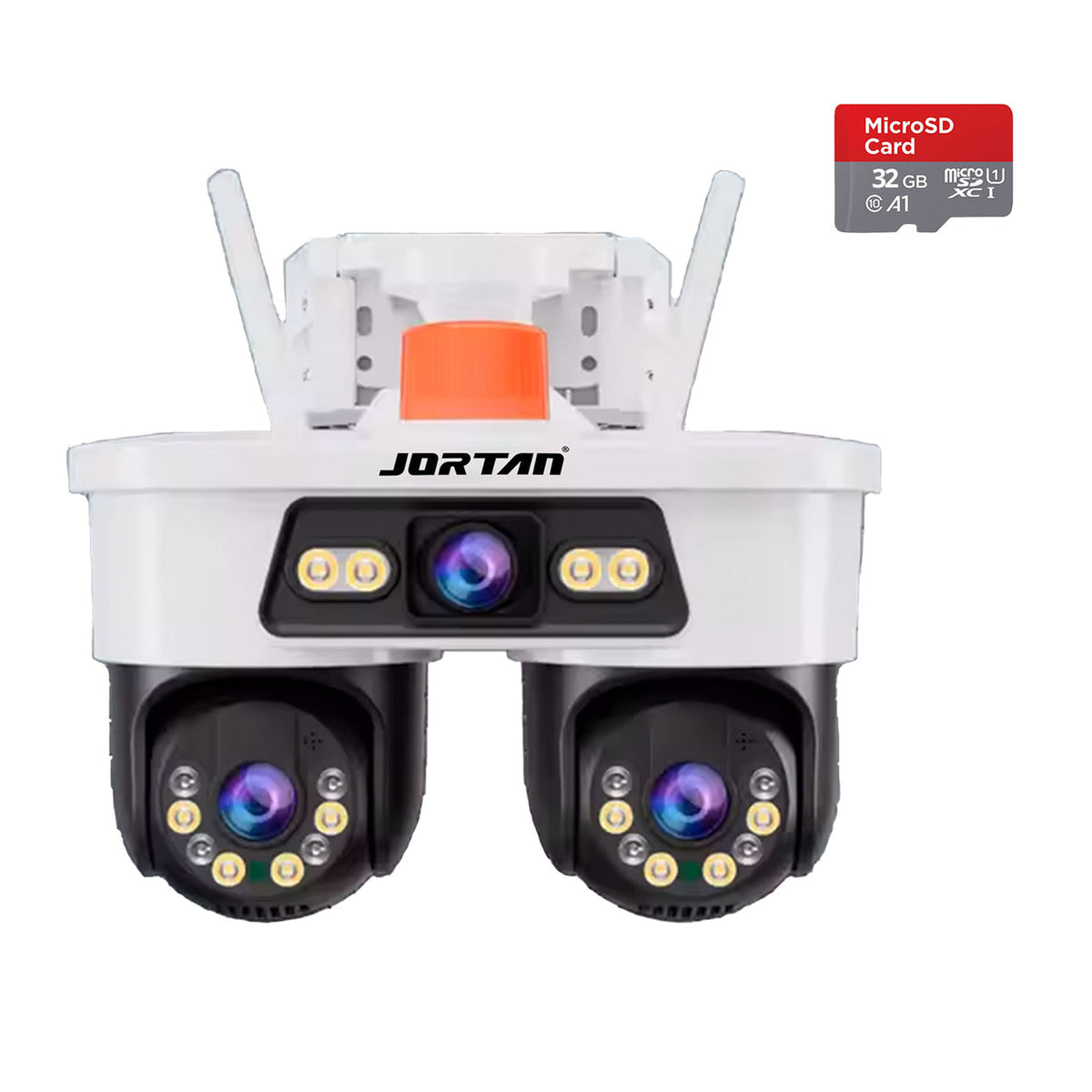 Camera de Supraveghere JORTAN, Wi-Fi, Tripla, 9MP, PTZ 355°, 3 Lentile, IP66, Audio Bidierctional + Card 32GB