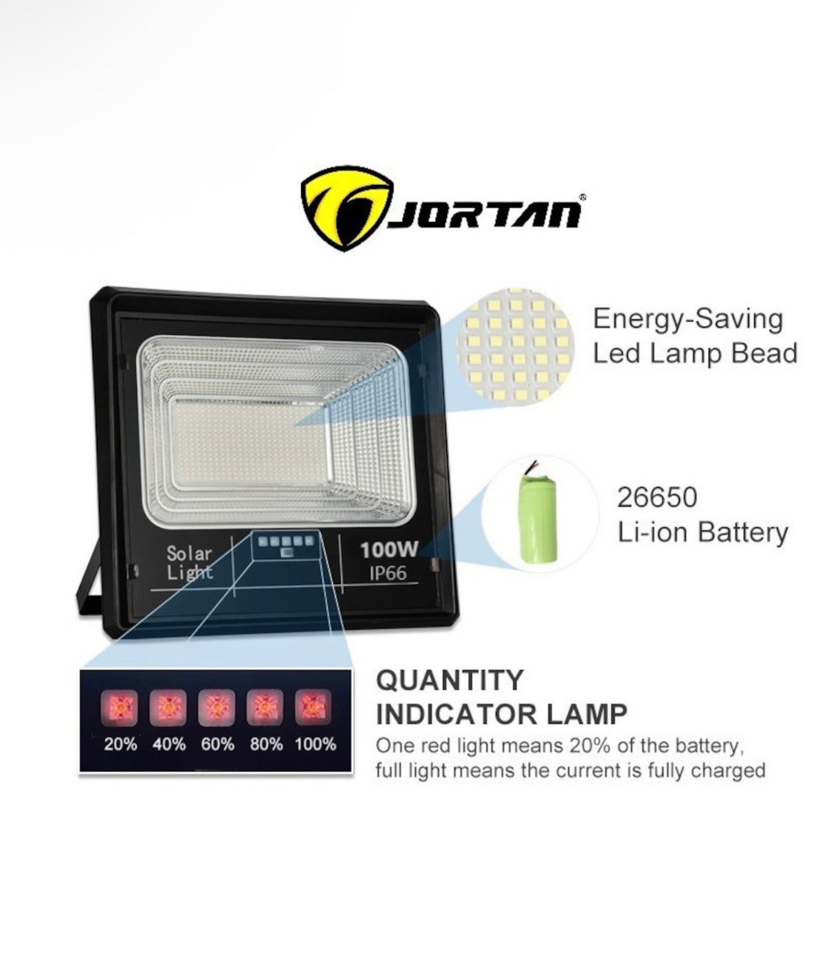 Proiector 100W cu Panou Solar Jortan
