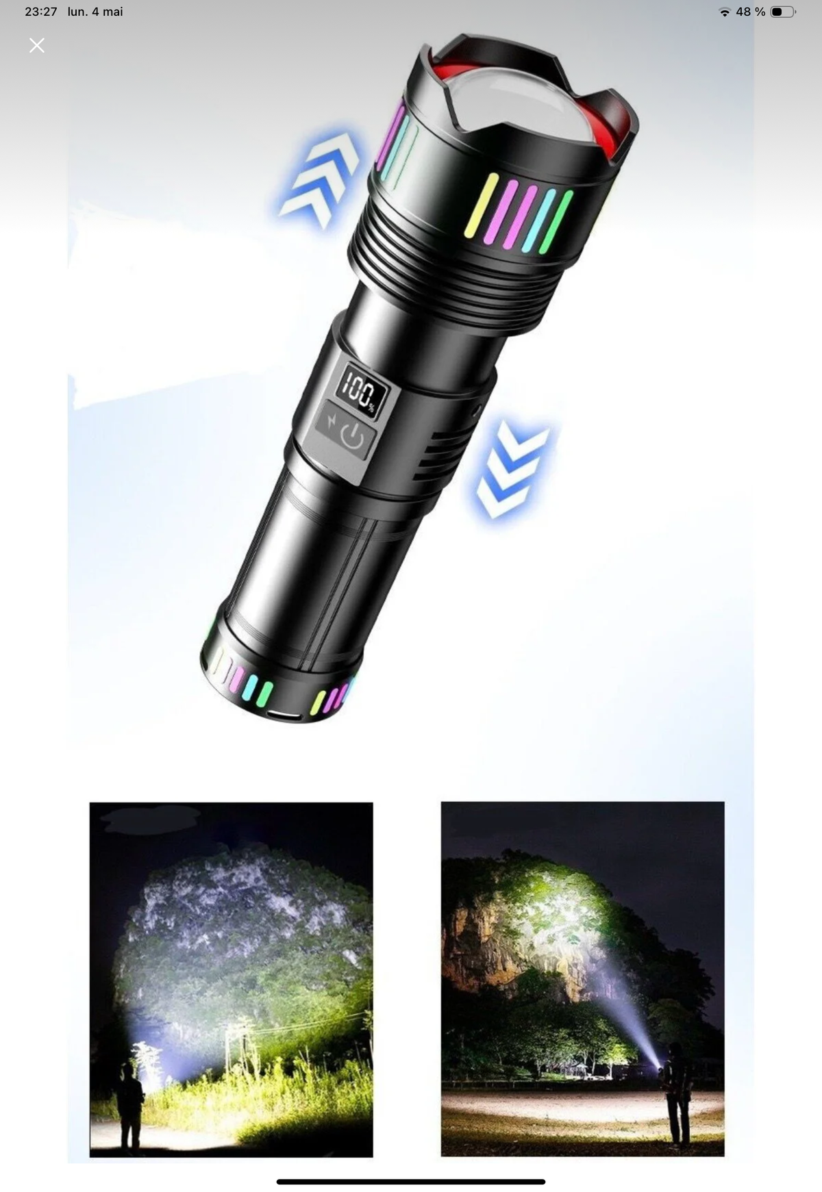 Lanternă Metalică Profesională cu rază de acțiune 3000m și acumulator 35.200mAh CB-802-1