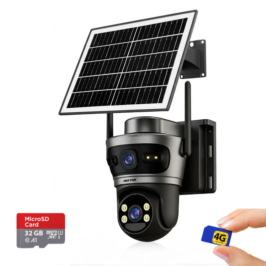Camera de Supraveghere cu 2 Lentile 6MP, 4G, Panou Solar, 18.000mA PTZ 355°, Jortan 4GHD, IP66, HD, 1920 x 1080 Pixeli, Aplicatie Yoosee + Card 32GB CADOU - Negru